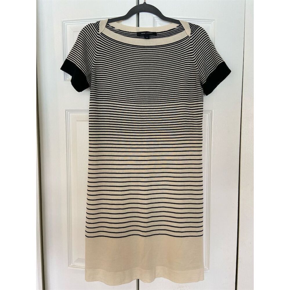 Marc Jacobs Women's Striped Knee Length Dress Black Size S Casual